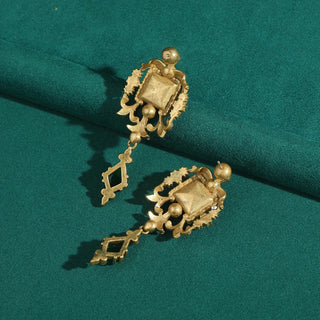 The Manor Earrings in Silver and Copper with Emerald Green Lab Sapphires, Vintage-Inspired Stud Design