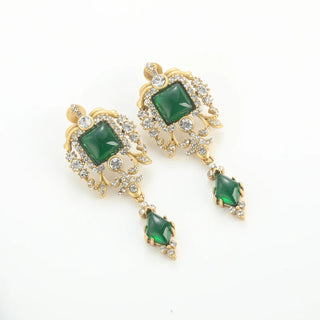The Manor Earrings in Silver and Copper with Emerald Green Lab Sapphires, Vintage-Inspired Stud Design