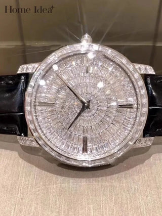 The Meridian Diamond Watch featuring a red 32 mm dial, silver case, and sapphire crystal window.
