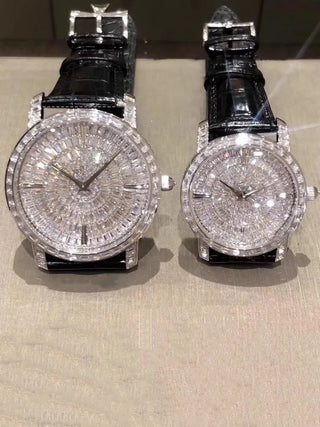 The Meridian Diamond Watch featuring a red 32 mm dial, silver case, and sapphire crystal window.