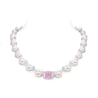 Pearl Harmony Necklace in 925 sterling silver with platinum plating, featuring lab-created sapphires.
