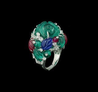 Azzallure Tutti Frutti Ring featuring multicolored lab-created sapphires set in platinum-plated sterling silver with a playful, candy-like design.

