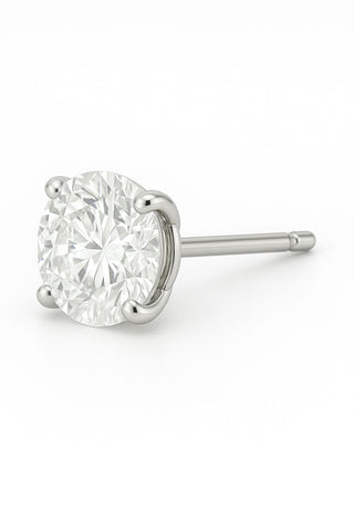 Women’s round cut lab grown diamond stud earrings in 18K gold (1 carat EF color, VVS clarity).