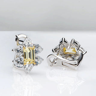 Yellow Diamond Flower Earrings – Snowflake-inspired sterling silver earrings with radiant yellow lab-created sapphires.