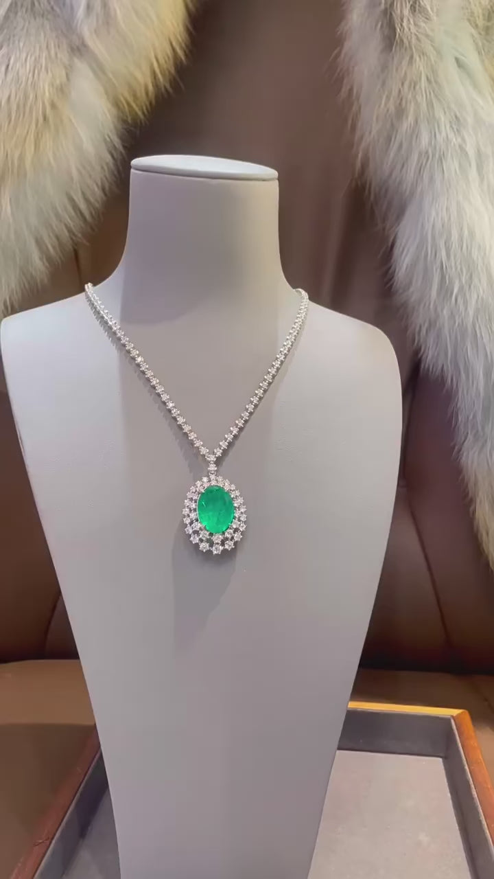 Imperial Columbian Necklace in sterling silver with lab-created emerald sapphires, designed with timeless elegance.