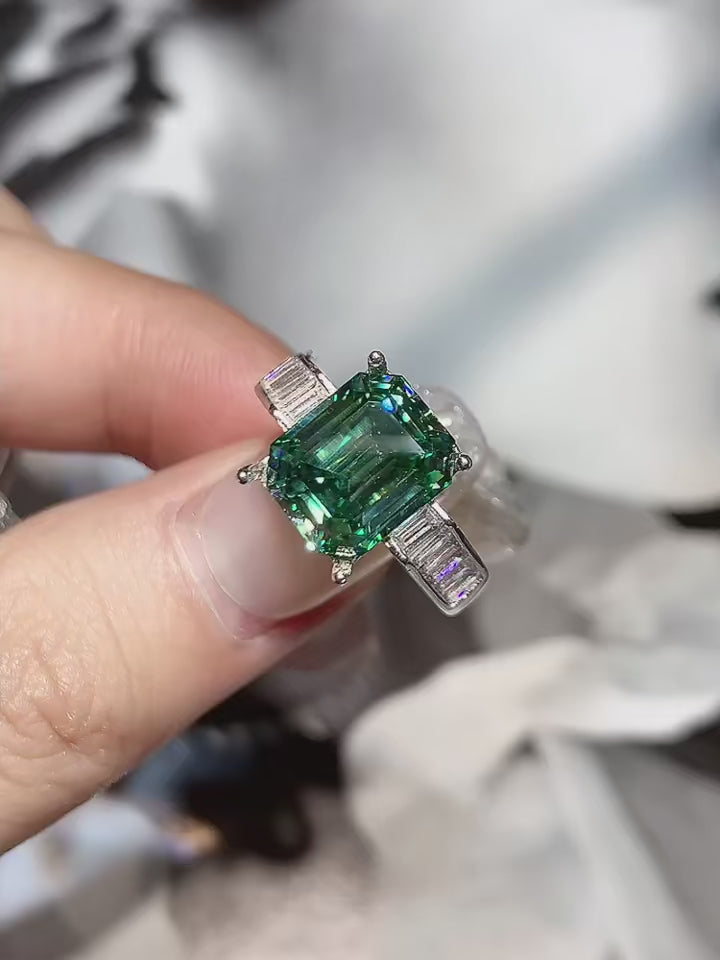 Emerald Heirloom Ring with 5-carat emerald-cut Moissanite in 925 sterling silver