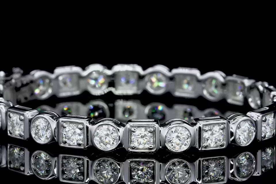 Prism Lock Tennis Bracelet in sterling silver with Moissanite and secure lock clasp – deluxe tennis bracelet with continuous matrix sparkle.