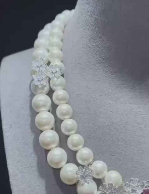 Pearl Blossom Necklace with white background- AzzallurePearl Blossom Necklace for women, crafted from 925 sterling silver with a freshwater pearl and lab-created sapphires. A delicate, nature-inspired design that rests gracefully on the collarbone.