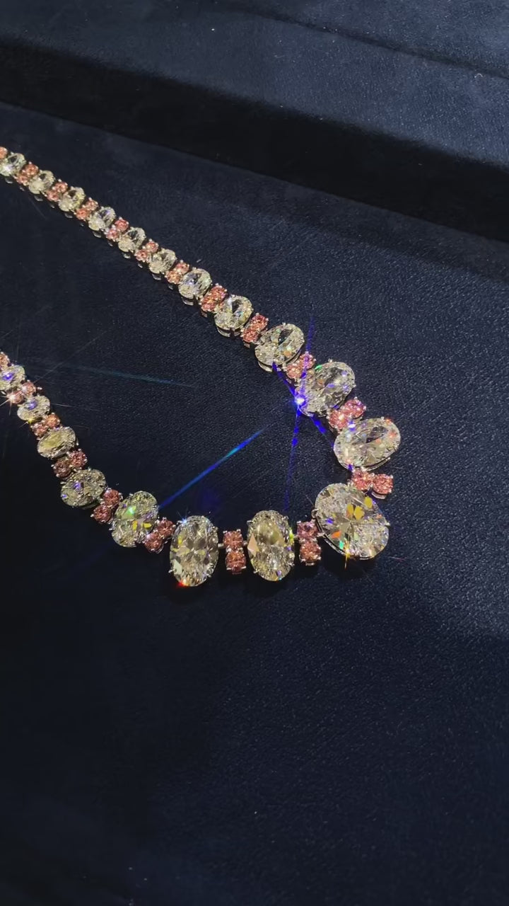 Rose Rhythm Necklace with Lab-Created White Sapphires in Sterling Silver and Platinum Plating

