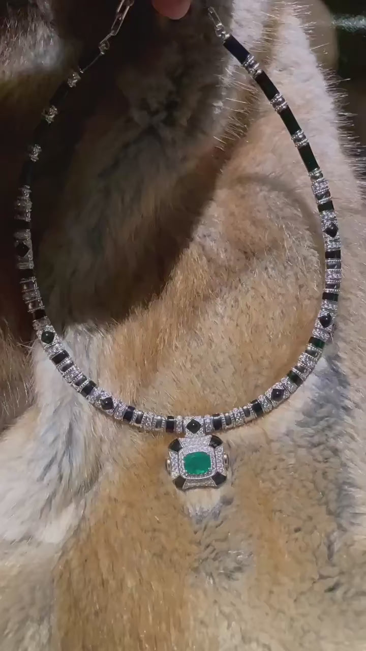 Emerald Serpentine Necklace with Lab-Created Emerald Green Sapphires in Sterling Silver