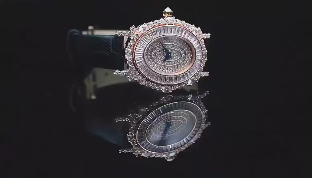 Lunara Crystal Watch with stainless steel case, sapphire crystal dial, and colored leather strap.