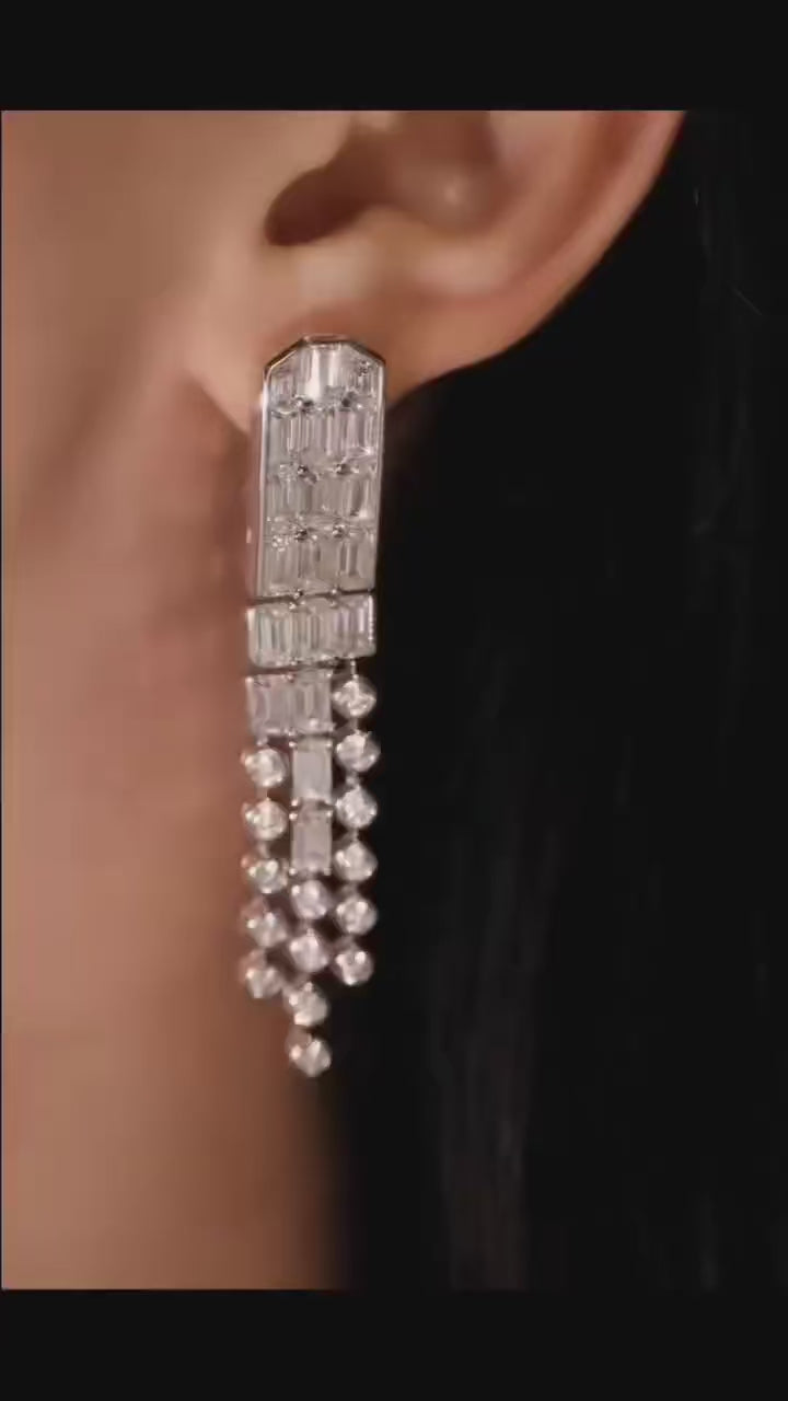 Skyfall Drops Earrings – Sterling silver earrings with lab-created sapphires, featuring a graceful, elongated design inspired by starlight.